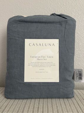 NWT Queen 100% Linen Sheet Set Mineral Blue - Casaluna